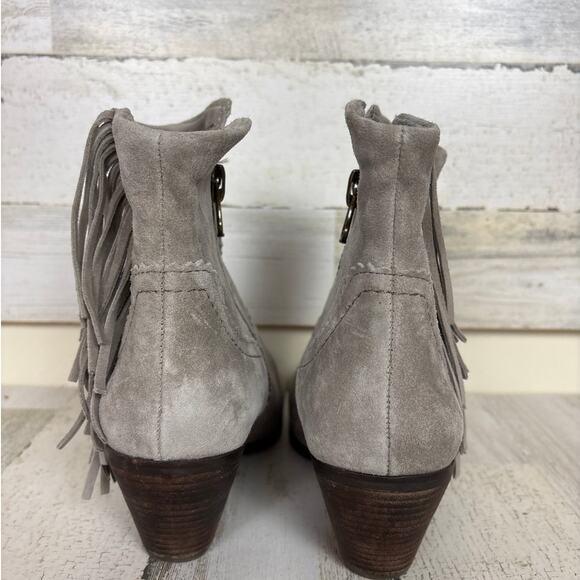 Sam Edelman Women’s 8 Louie Suede Ankle Boots Gray Fringe Block Heel Zip Boho - Picture 3 of 6